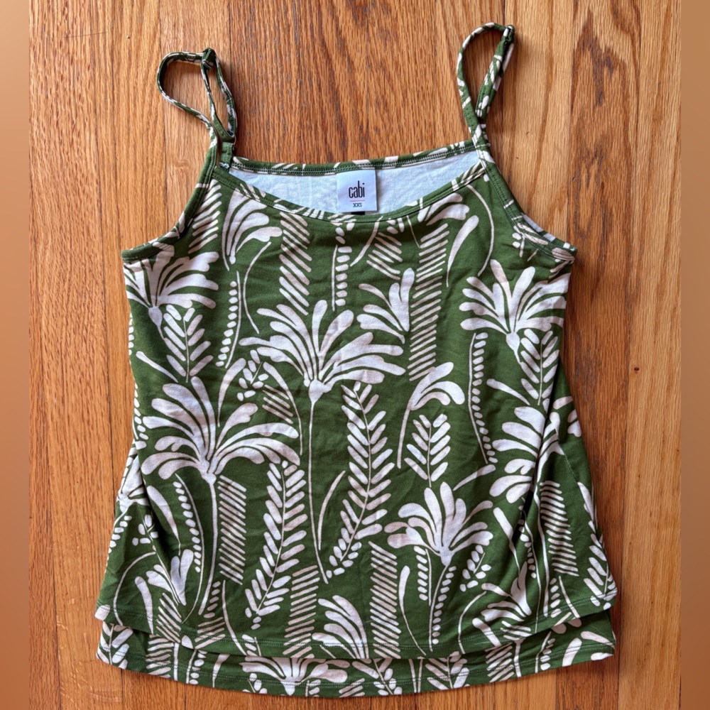 CAbi Green and White Patterned Tank Top